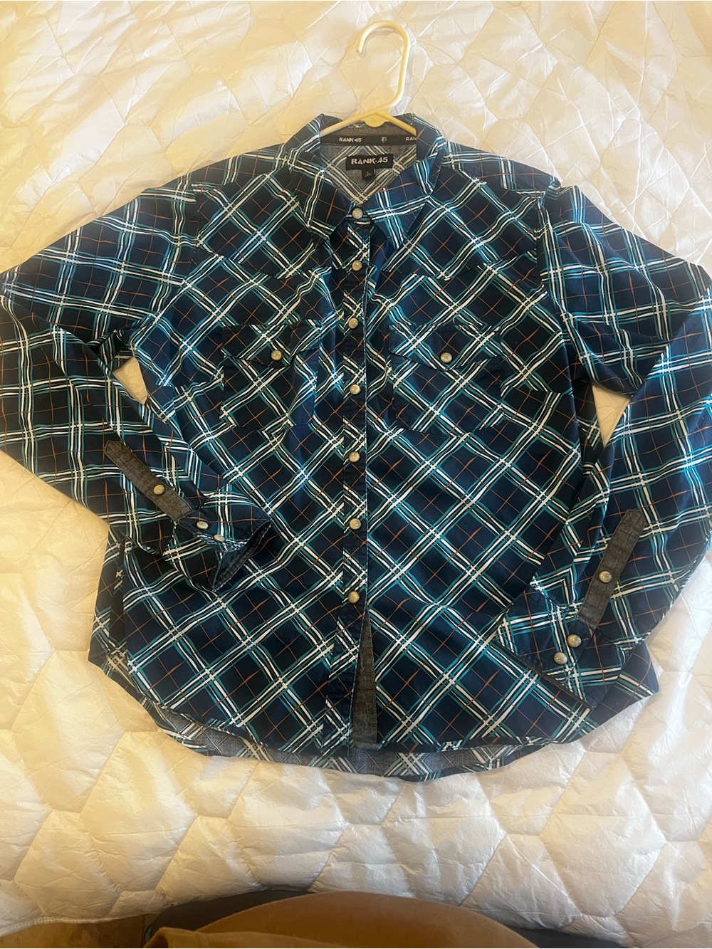 Rank 45 Plaid Stretch Button-Up Shirt in Teal & Navy L
